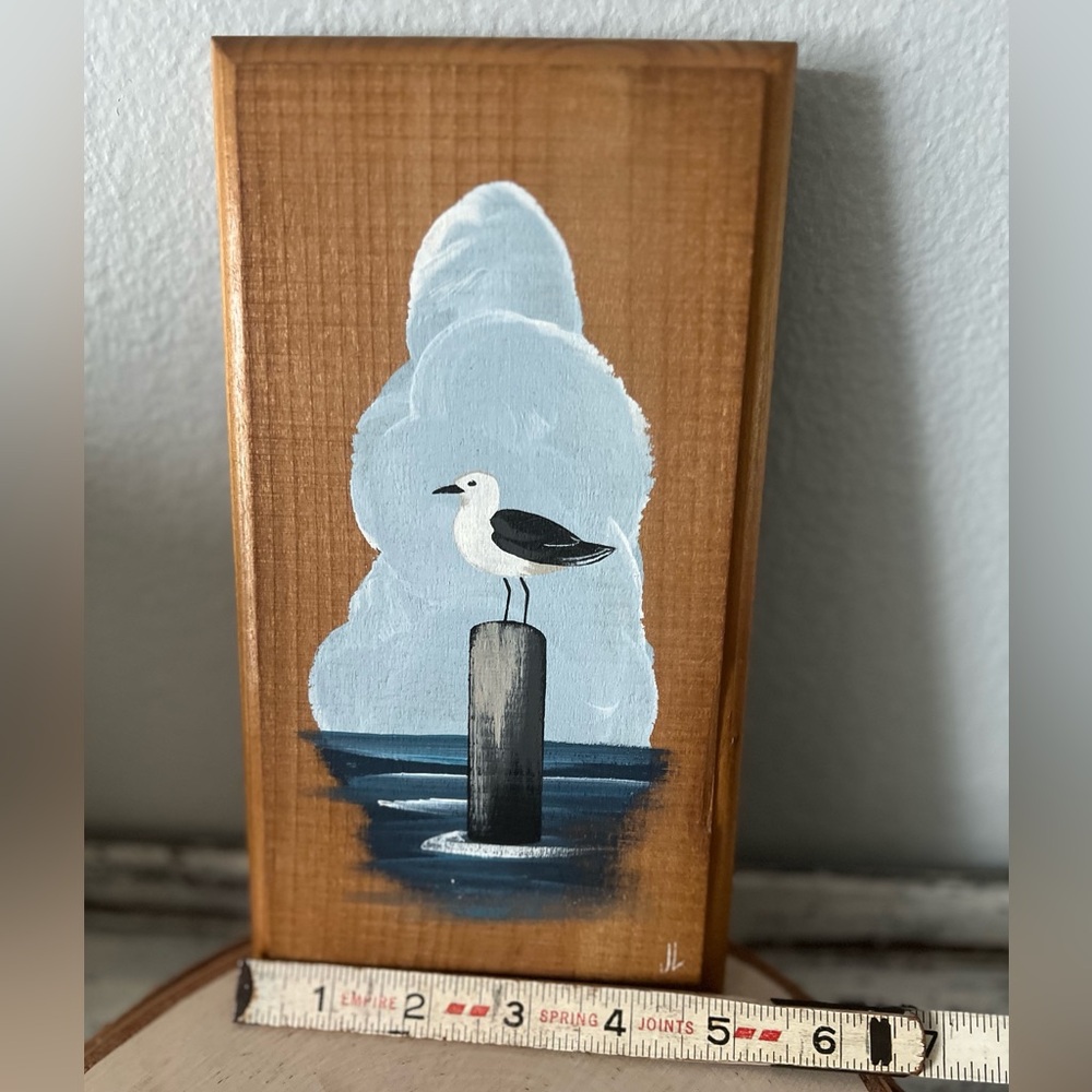 Vitg Folk Art Hand Painted  Wall Hanging Joyce Langelier Signed Beach Birds 9x5" - Picture 5 of 5